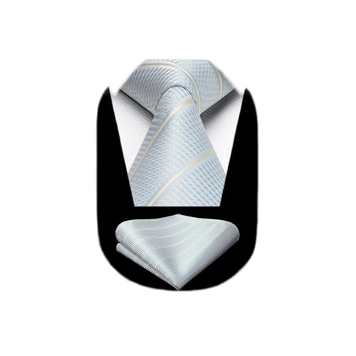 Image of HISDERN Mens Striped Ties Classic Silk Woven Tie and Pocket Square Set Formal Business Necktie Handkerchief for Wedding