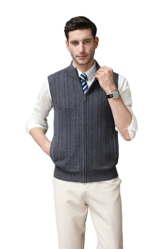 Men’s 100% Wool Sleeveless Cardigans Full Zip Up Knitted Sweater Vest Casual Outerwear