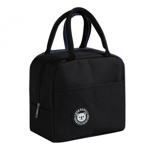 Catime Bolsa Termica Porta Alimentos, Bolsas de Almuerzo, Reutilizables Lunch Bag, Bolsa Comida Trabajo, Nevera Portatil Pequeña Antifugas, Bolsa Impermeable Térmica para Trabajo, Escuela (Negro)