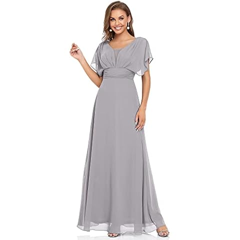 Ever-Pretty Vestido de Fiesta Largo Manga Corta Gris Cover