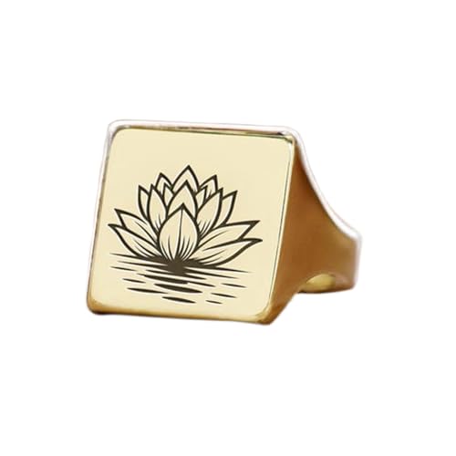 Bague fleur de lotus carrée argent sterling 925 plaqué or chevalière style vintage fait main