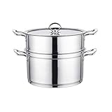 ANSNOW Olla a Vapor de 2 Niveles, Olla Multivegetal de Acero Inoxidable con Tapa, Vaporera de 2 Nide Acero Inoxidable/29 * 25Cm