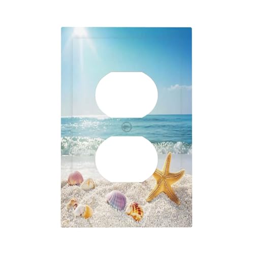 Nijuodnijir Outlet Covers Summer Beach Colorful Seashell Starfish 1 Gang Duplex Light Switch Cover Decorative Switch Plates Electrical Receptacle Faceplate Wall Plate For Kids Room Nursery Decor