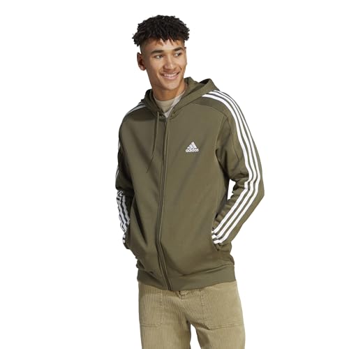 Image of adidas Essentials Men's Fleece 3-Stripes Full-Zip Hoodie Top with Hood