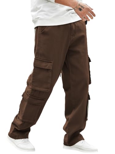 Image of Men's 8 Pocket Cargo Pants | Premium Cotton Twill Baggy Fit Trousers | Stretchable Casual Streetwear Cargos | Mid Rise
