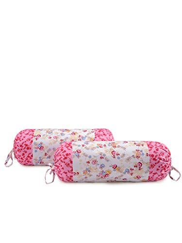 Image of Swayam Set of 2 Pure Cotton Bolster Cover | 30x30 Inch | Soft Breathable Masnad Cover 160TC | Durable & Washable | Floral Print Bolster Cover for Diwan, Bed & Sofa - Beige
