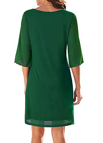 Actcat Casual Loose Stretch Mesh Boho Dress For Women Scoop Neck Wedding Guest Dresses With 3/4 Split Sleeve,Dark Green,Medium thumb #3