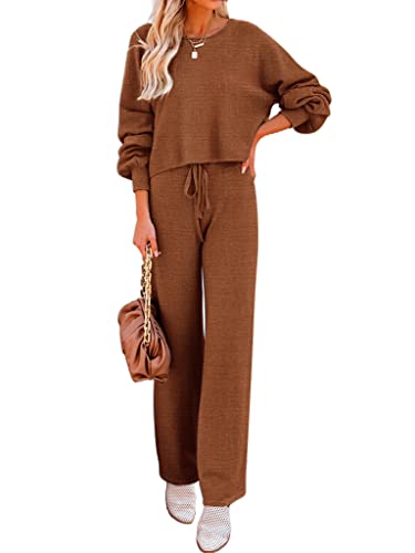 Ekouaer Knit Plus Size Loungewear For Women Pullover Ribbed Sets 2 Piece Outfits Cute Lounge Set Sweat Set Brown Xxl #TOP29