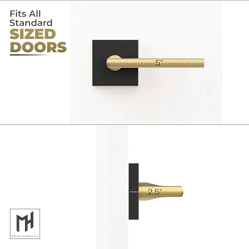Image of Mega Handles Prime Dummy Lever, Door Handle for Closet or French Doors, Single Side Door Levers, Fits All Standard Door Sizes, Covered Screws Included - Matte Black /Satin Brass (2 Pack) 5 inch