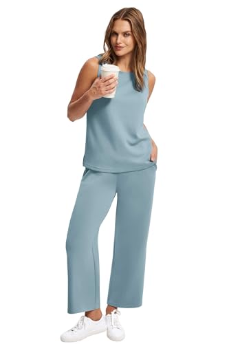 Image of SAMPEEL Two Piece Sets for Women Summer Outfits Beach Vacation Clothes Wide Leg Crop Pants