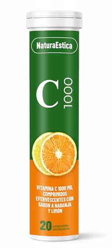 NaturaEstica Vitamina C Efervescente 1000 mg | 20 Comprimidos | Sabor Naranja y Limón | NaturaEstica