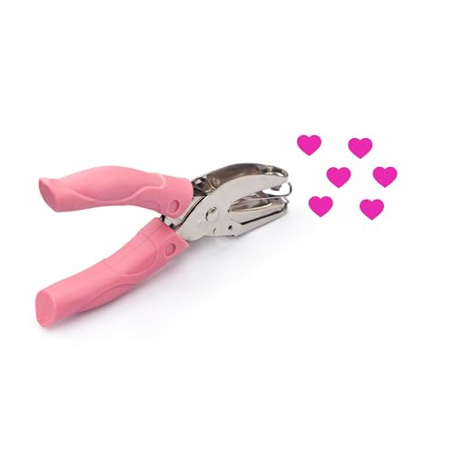 Heart Shape Hole Handhold Single Paper Punch for Paper and Crafts 1/4 inch Puncher with Pink Soft Thick Silicone Cover