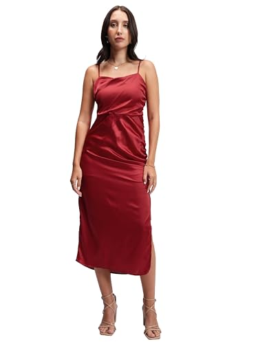 Image of Tokyo Talkies Women's Elegant Shoulder Strap Ruched Sheath Dress | Flattering Short Silhouette for a Chic Look