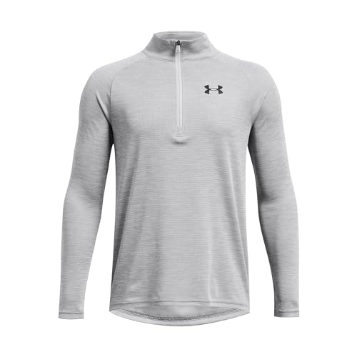 Haut zippé garçon Under Armour Tech gris en maille texturée légère à manches longues