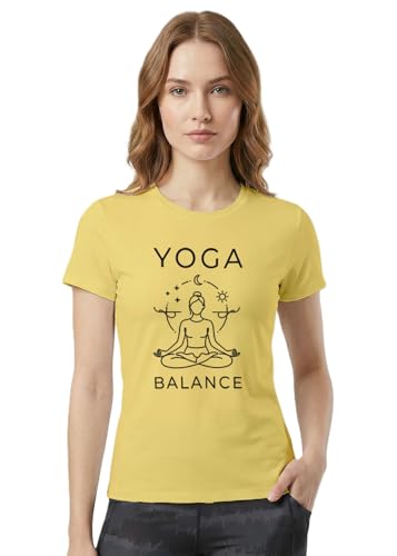 Image of INDISSH Yoga Tshirt for Women Cotton | Graphic Printed Yoga Round Neck Short Sleeves T-Shirt for Woman - WRN-YOGAB-PAR