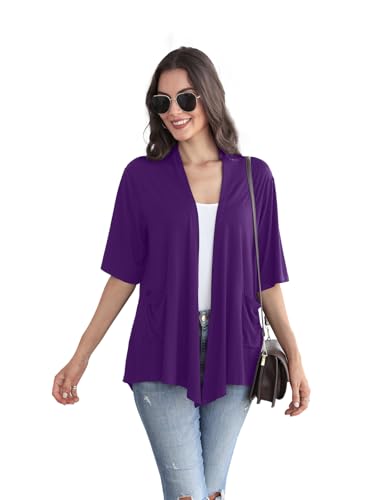 Image of ADANIKI Women 2026 Summer Lightweight Cardigan, Short Sleeve Open Front Casual Trendy Womens Kimono Cover Up with Pocket
