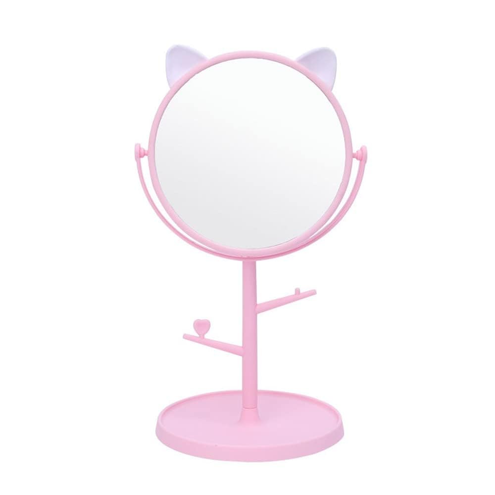 Desk Mirror in Cute Cat Ears Shape Vanity Mirror for You in Bathroom or Bedroom, Desk Mirror for Makeup & Freestanding Mirror, Folding Design for Tabletop (Pink)-image-39