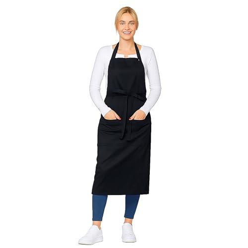 ZOLLNER Kochschürze in schwarz - robuste Grillschürze mit aufgenähten Taschen - Baumwolle - 75x100 cm - mit Bindebänder - waschbar bis 60°C - Oeko Tex® zertifiziert