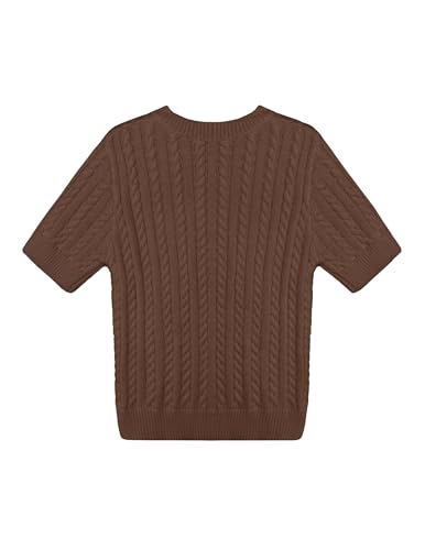 Image of Libsorge Womens Cropped Short Sleeve Sweater Fall 2025 Crewneck Sheer Knit Tops - Lightweight, Thin, Crop, Slim Fit