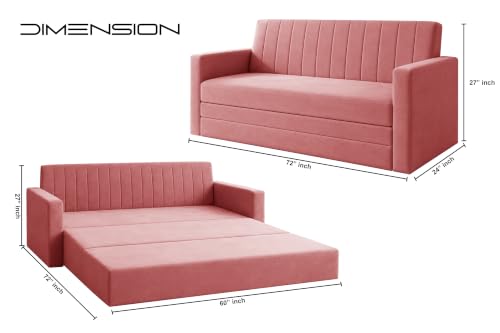 Image of Los Angeles Modern Velvet 3-Seater Sofa Cum Bed with Armrest, Multipurpose Convertible Sleeper Couch Sofa for Living Room, Bedroom & Office- Rose Pink Color