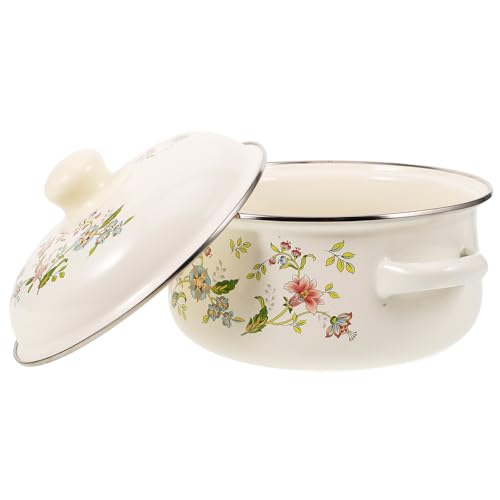 NESTINGHO Olla de Esmalte para Sopa y Estofado Diseño Compacto y Mango Cómodo, Olla de Cocina Multiusos de Porcelana Esmaltada para Uso Diario