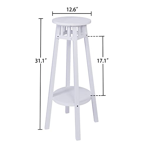 Unho Wood Plant Stand White: 31 Inch Tall Round End Table With 2 Tier Shelves Home Furnishing Modern Side Desk Indoor For Living Room Window Balcony Entryway Patio Garden Décor (2 Pack) #TOP2