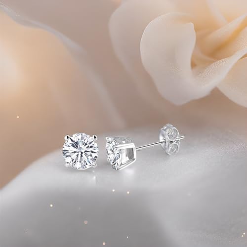 DovEggs Platinum Plated Silver Post 1CTW 5mm Heart Arrows Cut Moissanite Stud Earrings Sterling Silver Push Back for Women 6