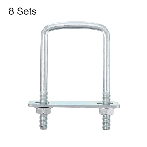 Image of uxcell Square U-Bolts, 8 Sets 50mm Inner Width 100mm Length M8 Zinc-Plated Carbon Steel U Clamp Bolt with Nuts and Plates, for Boat Trailer