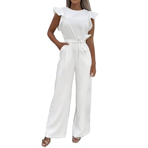 Salopette femme à taille cintrée avec ceinture et pantalon long en tissu fluide élégant