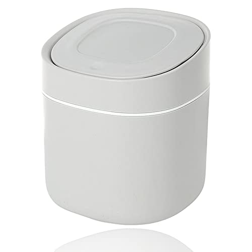 Table Trash Can, Desk Bin with Lid, Mini Cosmetic Bin, Portable Lid Removable for Bathroom Kitchen, Office (Grey 5.9×5.3 in)
