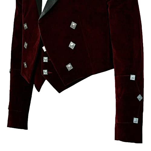 Prince Charlie Jacket With Waistcoat, Burgundy Color Velvet by Kicky, Prince Charlie Kilt Jacket & Vest3