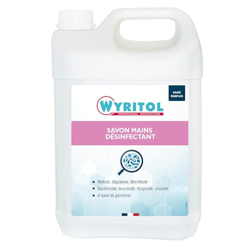 Wyritol - Savon liquide désinfectant - Nettoie, dégraisse et désinfecte - Virucide, bactéricide, levuricide, fongicide - Formule naturelle - Adoucit les mains - 5L - Fabrication française