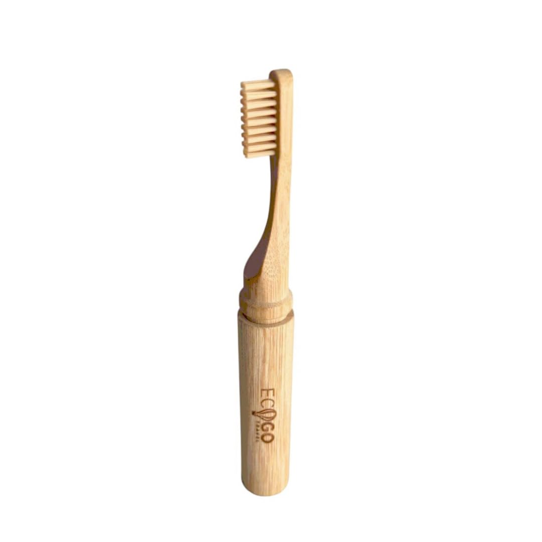 Cepillo de dientes plegable de bambú con cerdas suaves sin BPA, ecológico, tamaño de viaje, estuche compacto reutilizable, embalaje reciclado biodegradable