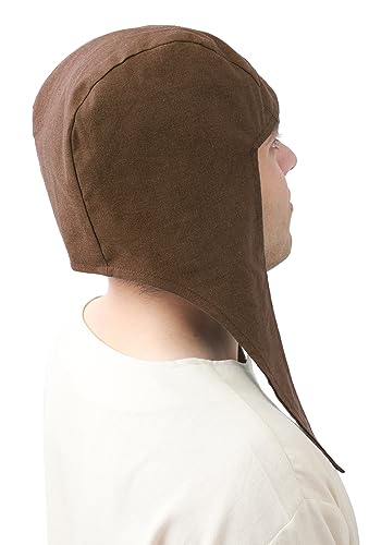 KUOIN Medieval Coif Cap Linen Hats Bonnet with Ear Flaps Victorian Peasant Cosplay Arming Cap Accessories2