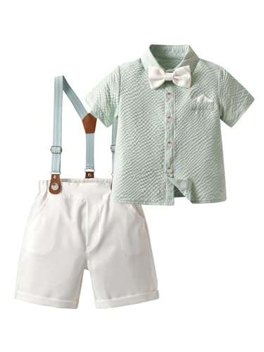 Image of SANGTREE Baby Shorts Dress Clothes Set, T-Shirt + Bowtie + Suspender Shorts Outfit, 3 Months - 14 Years