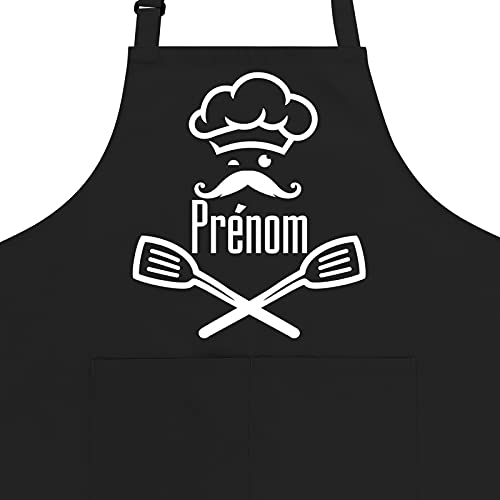 Pluviophile Tablier de Cuisine Personnalisable, Tabliers Personnalisé avec Un prénom, Sangle Ajustable, Idée Cadeau des Peres, Papa, Homme Femme, Anniversaire, Barbecue(Black)