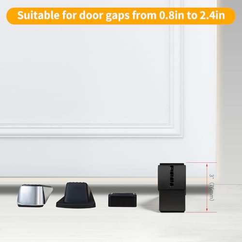 Image of Strongest Adjustable Spring Loaded Large Door Stopper - Heavy Duty Tall Door Stop Wedge for Bottom of Doors, Up to 3 Inches, Stainless Steel (Black, 2 Pack)