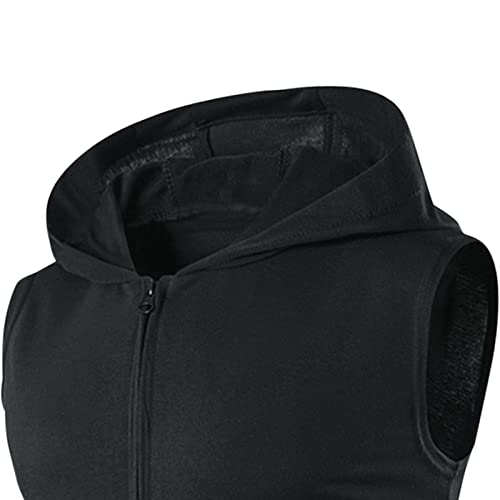 MILAX Men's Hoodie, Black Sleeveless Zip Up Hoodie for Workout, Muscle Fit Full Zip Hooded Jackets, Gym Hoodies with Kangaroo Pockets, Size L - Image 5