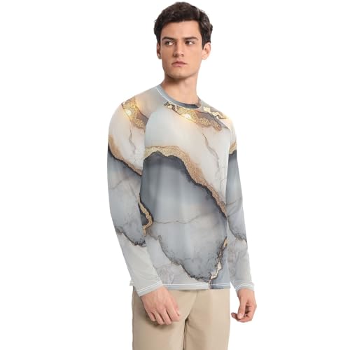 Marble White Grey Men's Swim Shirts UPF 50+ Lightweight Elasticity Sun Shirt for Men Long Sleeve Hiking3