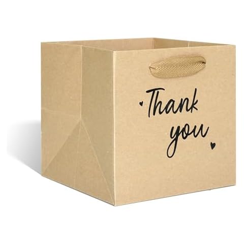 ADIDO EVA Brown Thank You Gift Bags, Square Gift Bags Small Thank You Bags with Handles for Party Favor, Shopping Bags (6x6x6 In, 10 CT) Cover