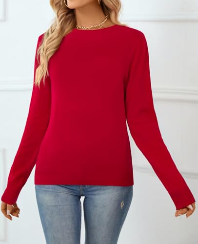 Image of QUALFORT Women's 100% Cotton Sweater, Basic Lightweight Long Sleeve Pullover