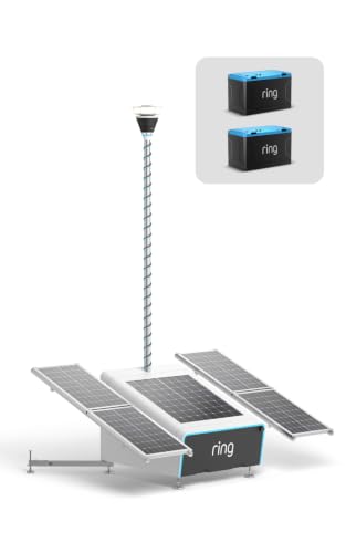 Ring Mobile Security Tower with iLOQ - Solar Kit + 2x Battery - Ring Elite 360 camera, Retinal 4K, jobsite security, solar power, backup battery, security trailer