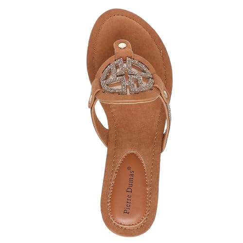 Image of Pierre Dumas Women's Medallion Vegan Slide Thong Flip Flop Flat Sandal