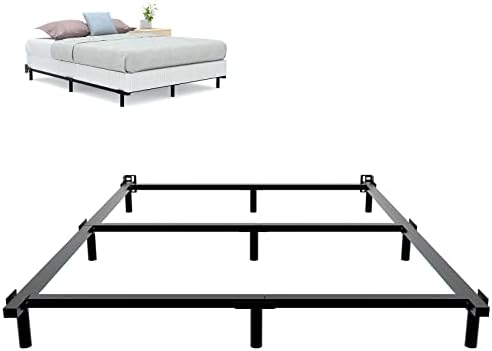 Queen Size Metal Bed Frame 7 Inch Support Bed Frame for Box Spring and Mattress Set 9-Leg Heavy Duty Bedframe Tool-Free Easy Assembly Sturdy Platform Black