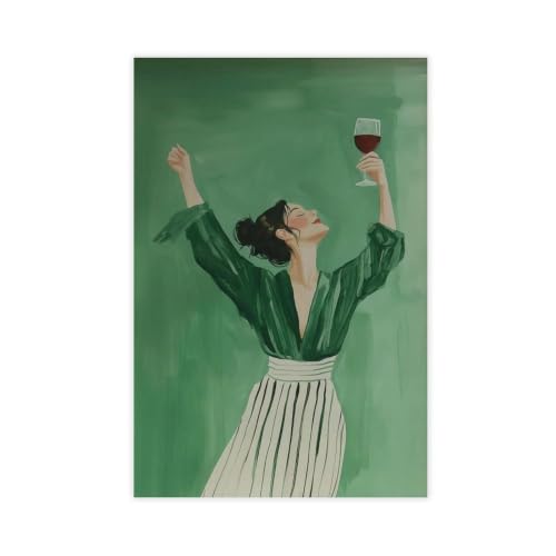 Danseuse vert émeraude impression florale abstraite femme vin