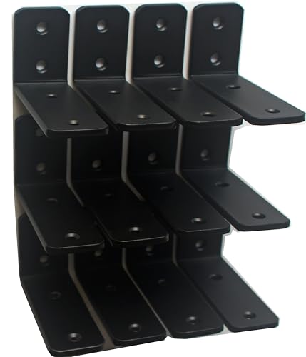 12 Pack - L 4" x H 2" x W1.5, 5mm Thick Black L Shelf Bracket, Iron Shelf Brackets, Metal Shelf Brackets, Floating Shelf, Shelf Supports with Screws