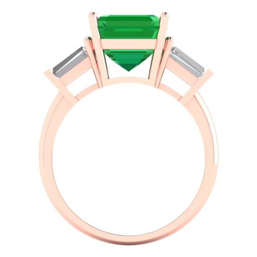 Clara Pucci 3 ct Asscher Cut Created Emerald 14k Yellow Gold Three-Stone Wedding Engagement Bridal Promise Ring4