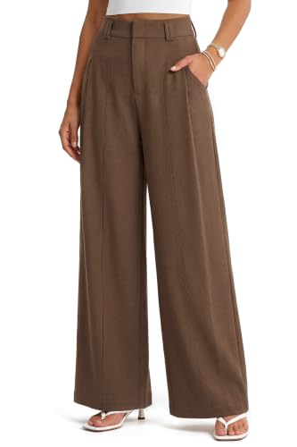 Arach&Cloz Women's Linen Wide Leg Slack Pants Business Work Dress Trousers