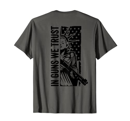 In Guns We Trust – Liberty Lady Shotgun USA Pro Guns (BACK) t-shirt, cinza
