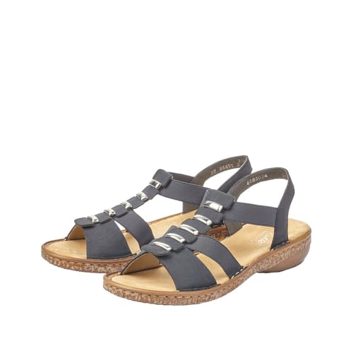 Rieker 62850 Regina Women's Wedge Sandals - Stylish and Comfortable Strappy Footwear - Lightweight Slip-On Design with Shock Absorption and Flexible Sole for All-Day Comfort Pazifik 10-10.5 M US
